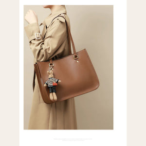 VINEY Brown Leather Structured Commuter Tote Bag in brown, model view