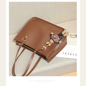 VINEY Brown Leather Structured Commuter Tote Bag in brown, flat-lay view