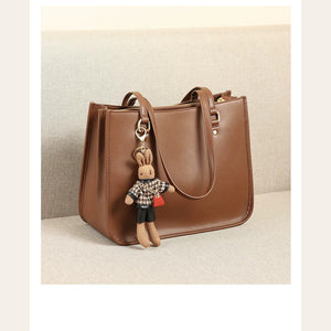 VINEY Brown Leather Structured Commuter Tote Bag in brown, studio view