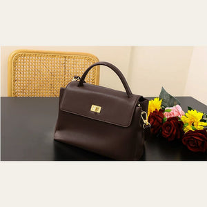 VINEY Chocolate Structured Tote and Crossbody Bag in chocolate, three-quarter view