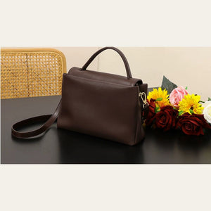 VINEY Chocolate Structured Tote and Crossbody Bag in chocolate, back view