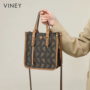 VINEY Cocoa Printed Convertible Tote Bag in cocoa, hand carry