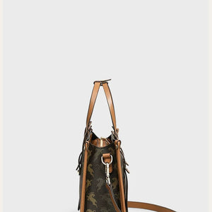 VINEY Cocoa Printed Convertible Tote Bag in cocoa, side profile