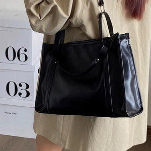 VINEY Glossy Leather Commuter Tote and Crossbody Bag in black, shoulder carry