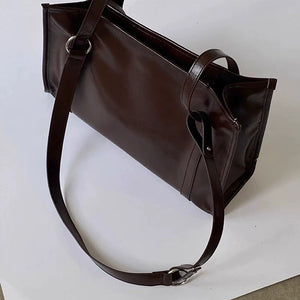 VINEY Glossy Leather Commuter Tote and Crossbody Bag, side profile