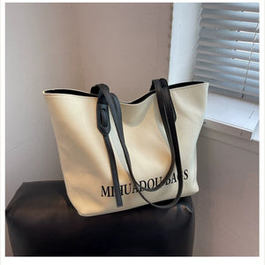 VINEY Ivory Canvas Commuter Tote Bag in ivory, back profile