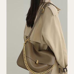VINEY Khaki Chain Hobo Tote Bag in khaki, chain shoulder