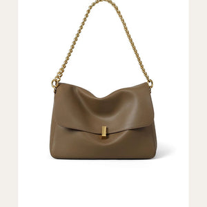 VINEY Khaki Chain Hobo Tote Bag in khaki, clean front