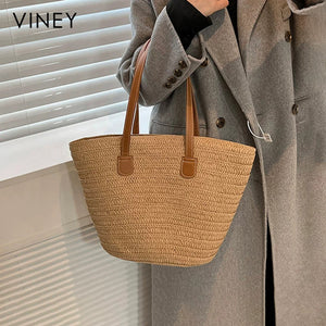 VINEY Lightweight Woven Straw Tote Bag, lifestyle view
