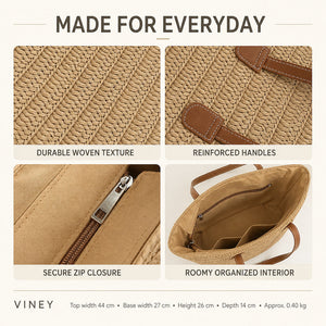 VINEY Lightweight Woven Straw Tote Bag, feature view