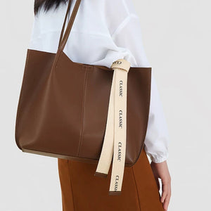 VINEY Large Leather Commuter Tote Bag, lifestyle view