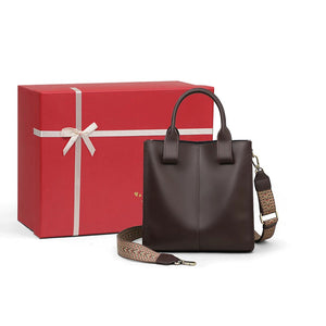VINEY Leather Bucket Tote and Crossbody Bag in coffee, gift set