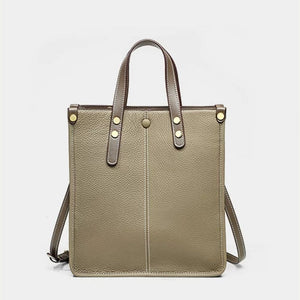 VINEY Leather Convertible Bucket Tote Bag in gray, elephant front