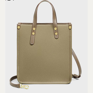 VINEY Leather Convertible Bucket Tote Bag, full front with strap