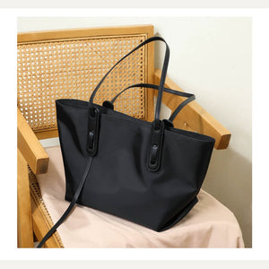 VINEY Lightweight Oxford Tote Bag and Pouch Set in black, styled view