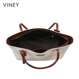 VINEY Quilted Leather Commuter Tote Bag, zippered interior