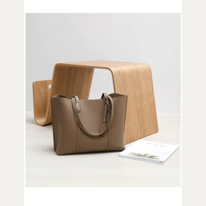VINEY Reinforced Leather Commuter Tote Bag in gray, smoke studio