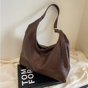 VINEY Slouchy Hobo Shoulder Tote Bag in brown, side view