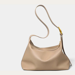 VINEY Soft Leather-Look Hobo Tote Bag in oatmeal, front view