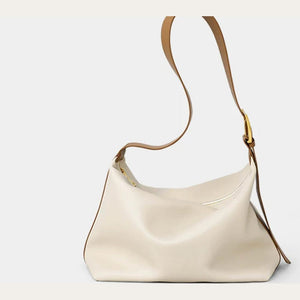 VINEY Soft Leather-Look Hobo Tote Bag in cream apricot brown, front view