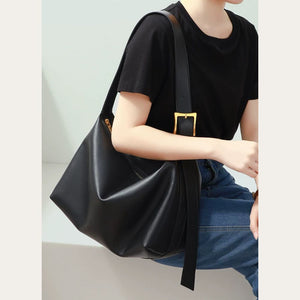 VINEY Soft Leather-Look Hobo Tote Bag in black, shoulder carry