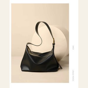 VINEY Soft Leather Slouchy Shoulder Tote Bag in black