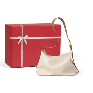 VINEY Soft Leather Slouchy Shoulder Tote Bag in apricot, cream gift set