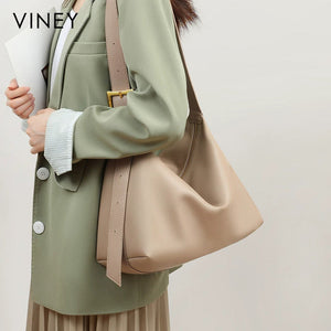 VINEY Soft Leather Slouchy Shoulder Tote Bag, model carry