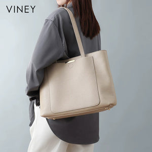 VINEY Soft-Structure Shoulder Tote Bag in light grey, shoulder carry