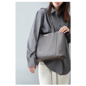 VINEY Soft-Structure Shoulder Tote Bag in light grey, workwear styling view