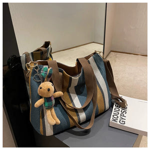 VINEY Striped Canvas Commuter Tote Bag, two colors
