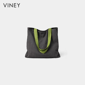 VINEY Striped Multi-Pocket Canvas Tote Bag in dark grey