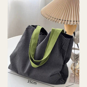 VINEY Striped Multi-Pocket Canvas Tote Bag, dimensions graphic