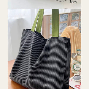 VINEY Striped Multi-Pocket Canvas Tote Bag, profile