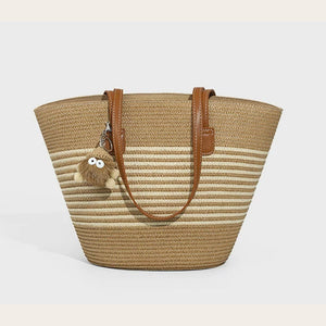 VINEY Striped Woven Beach and Commuter Tote Bag in brown