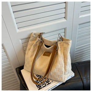 VINEY Textured Canvas Chain-Detail Tote Bag in white, still life