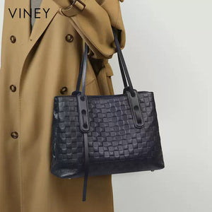VINEY Woven Leather Commuter Tote Bag, shoulder carry