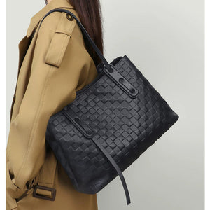VINEY Woven Leather Commuter Tote Bag, side carry