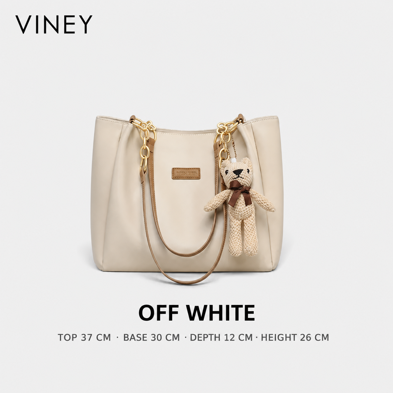 VINEY 4649A off-white genuine leather commuter tote front view