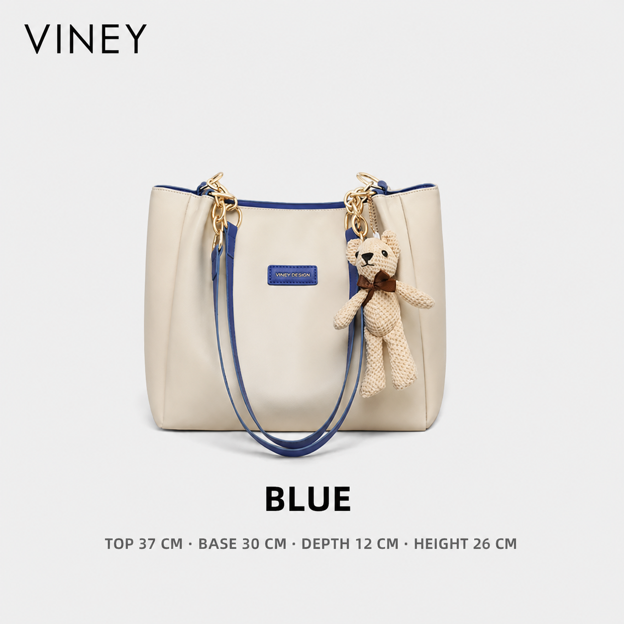 VINEY 4649A blue genuine leather commuter tote front view