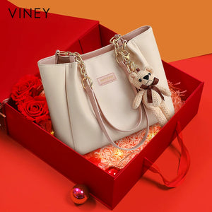 VINEY 4649A pink genuine leather tote in a gift presentation
