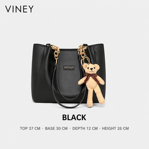VINEY 4649A black genuine leather commuter tote front view