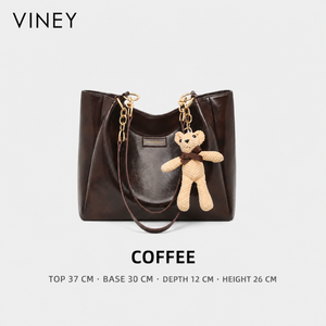 VINEY 4649A coffee brown genuine leather commuter tote front view