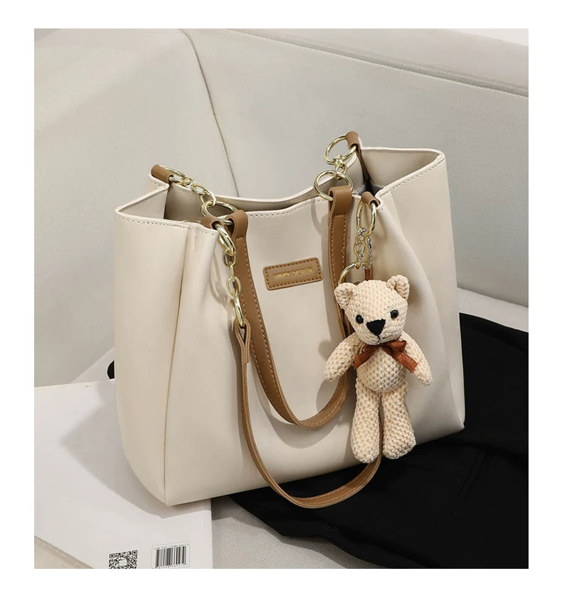 VINEY 4649A off-white genuine leather tote bag with shoulder strap