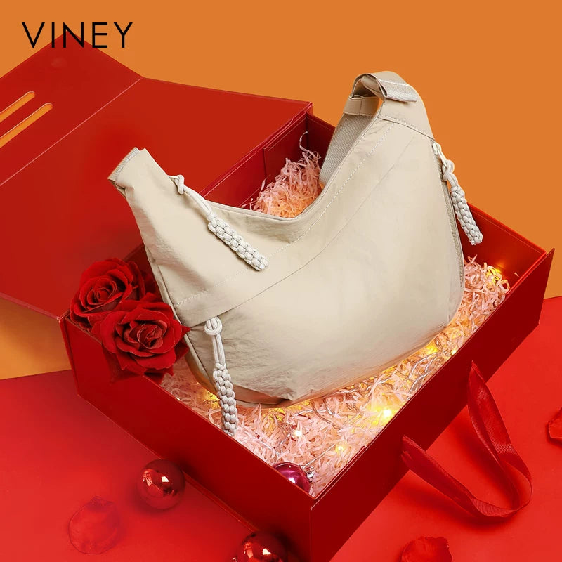 VINEY Lightweight Canvas Crescent Shoulder Bag for Women