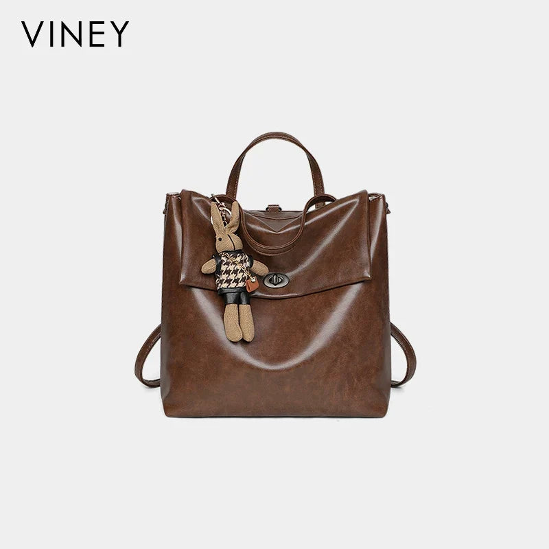 VINEY Genuine Leather Large Capacity Vintage Backpack