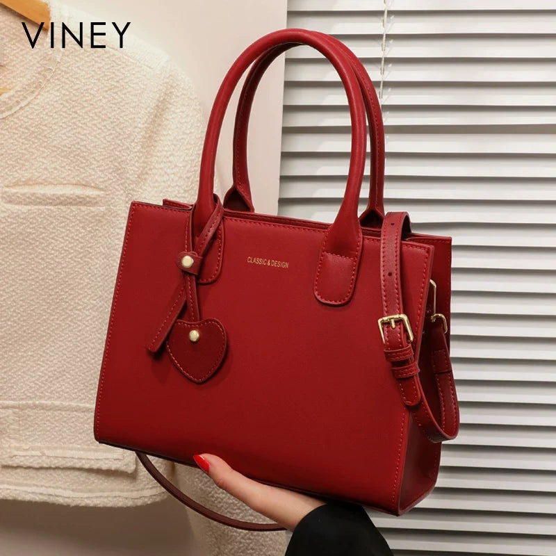 VINEY City Genuine Leather Large Capacity Convertible Top-Handle Bag