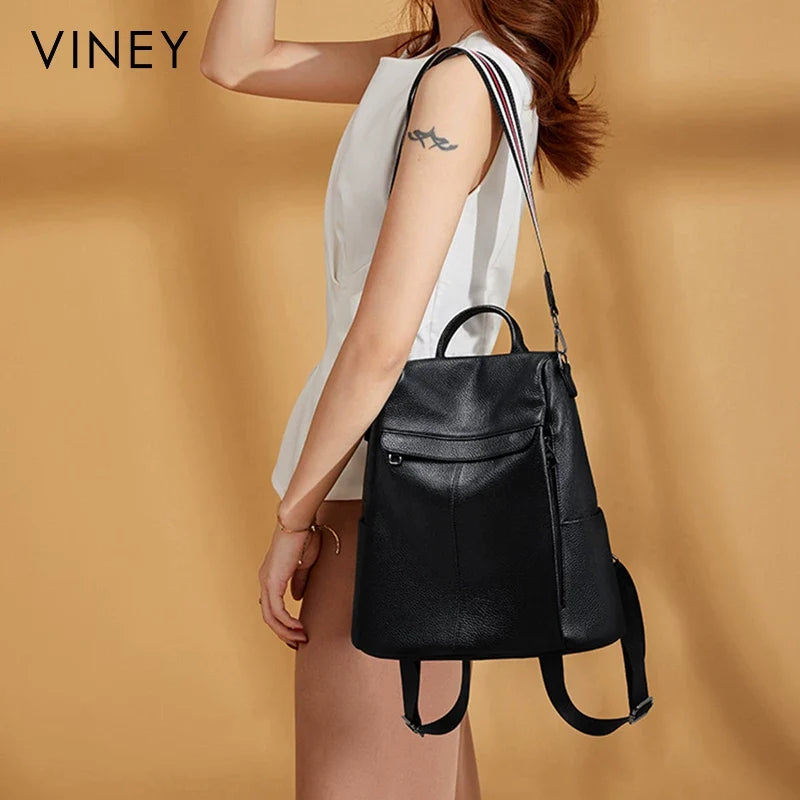 VINEY Genuine Leather Lightweight Backpack