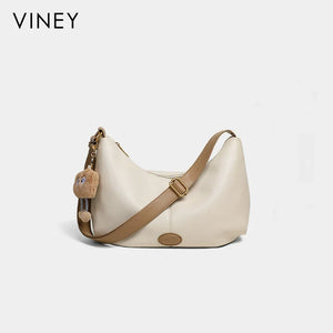 VINEY Genuine Leather Large Capacity Crescent Cloud Tote Bag