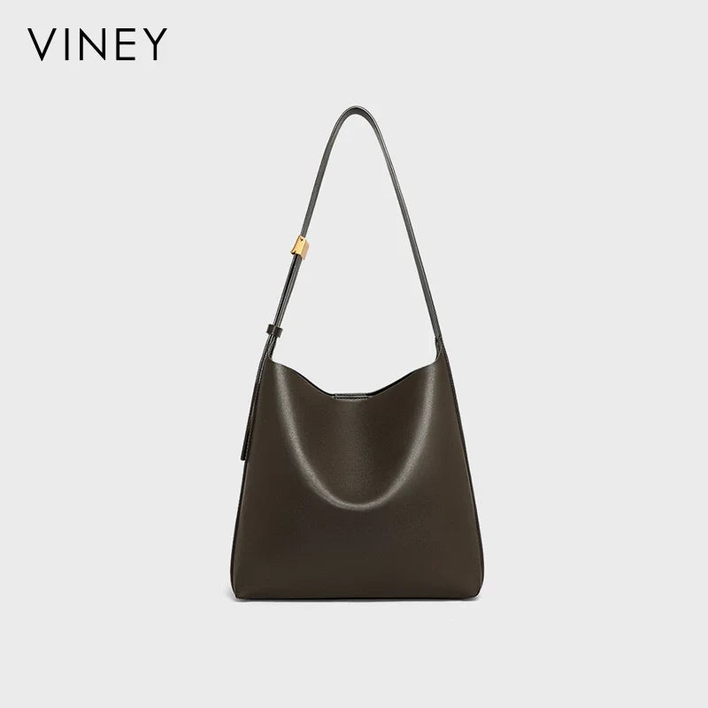 VINEY Genuine Leather Large Capacity 2-Piece Bucket Bag